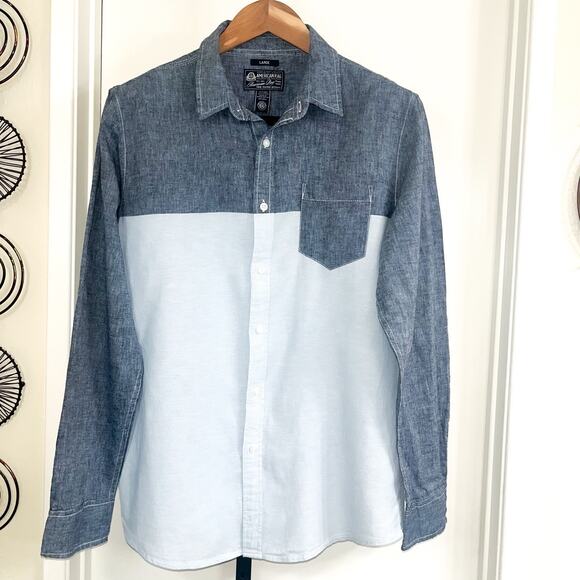 American Rag CIE Mens Linen Blend Colorblock Button Up Shirt - Blue, Size L - Picture 3 of 9